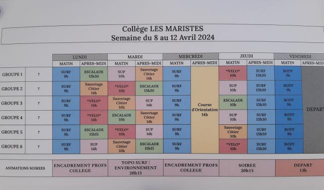 Visuel : Voyage Souston, le planning